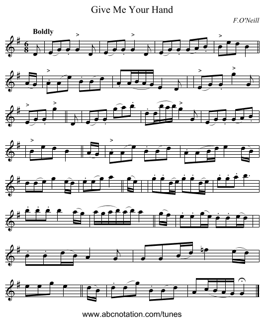 Give Me Your Hand - staff notation