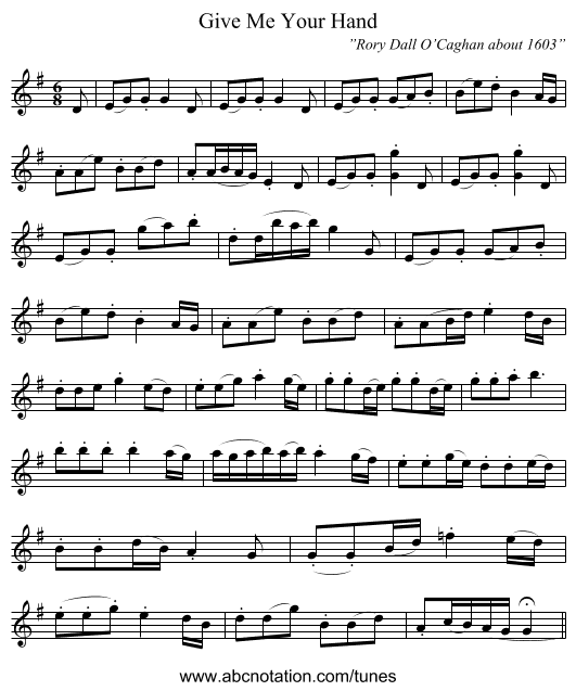 Give Me Your Hand - staff notation