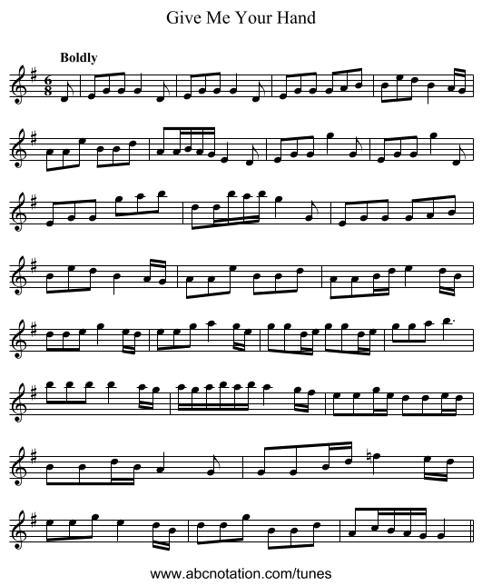 Give Me Your Hand - staff notation