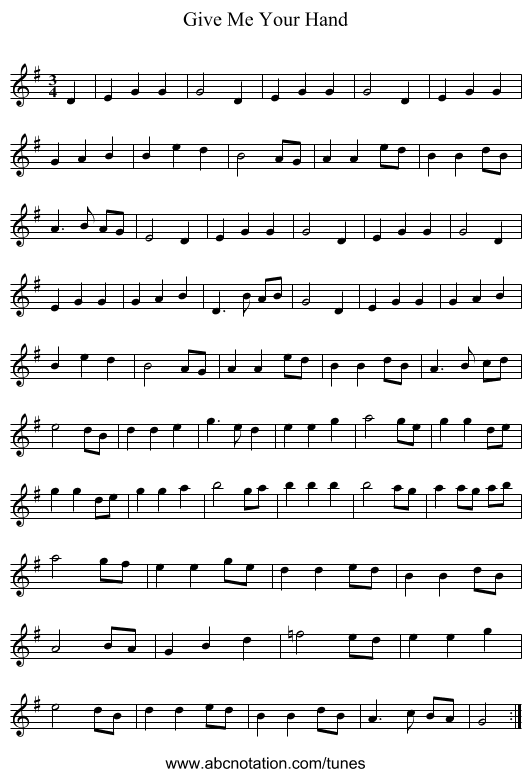 Give Me Your Hand - staff notation