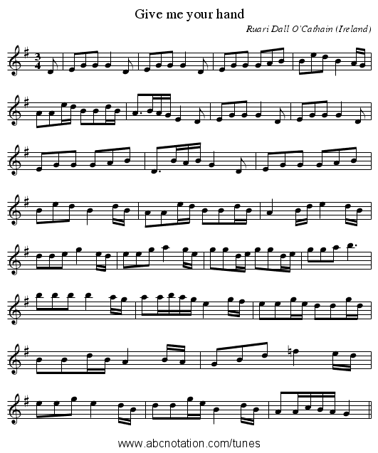 Give me your hand - staff notation