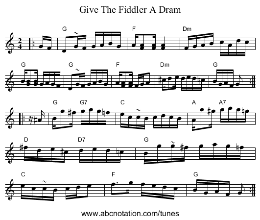 Give The Fiddler A Dram - staff notation