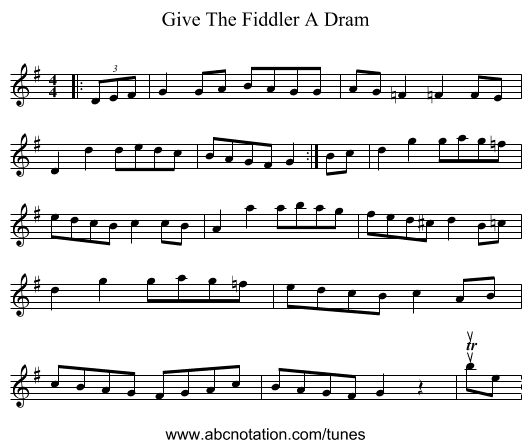 Give The Fiddler A Dram - staff notation