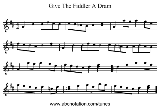 Give The Fiddler A Dram - staff notation