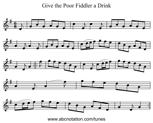 Give the Poor Fiddler a Drink - staff notation