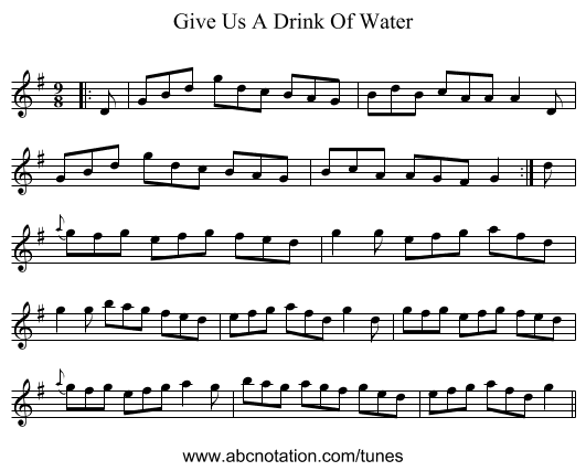 Give Us A Drink Of Water - staff notation