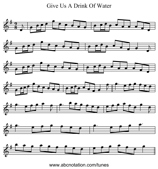Give Us A Drink Of Water - staff notation