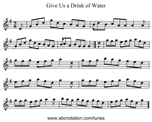 Give Us a Drink of Water - staff notation