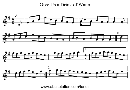 Give Us a Drink of Water - staff notation