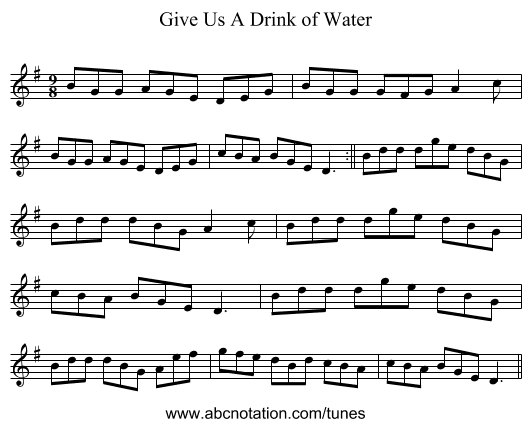 Give Us A Drink of Water - staff notation