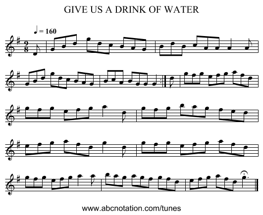 GIVE US A DRINK OF WATER - staff notation