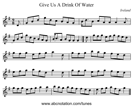 Give Us A Drink Of Water - staff notation