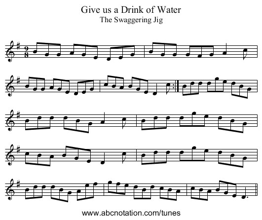 Give us a Drink of Water - staff notation