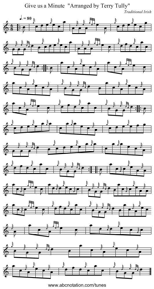 Give us a Minute Arranged by Terry Tully - staff notation