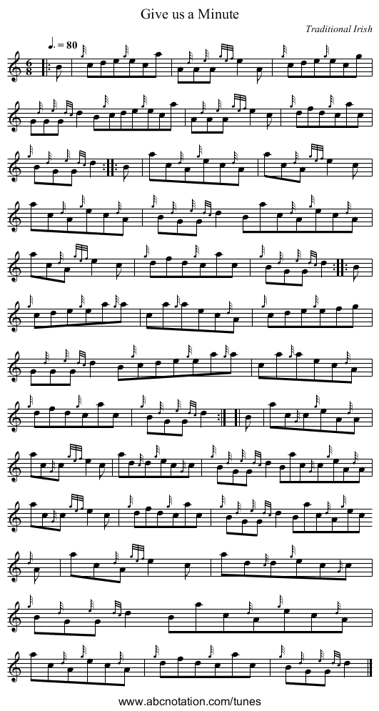 Give us a Minute - staff notation