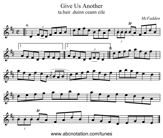 Give Us Another - staff notation