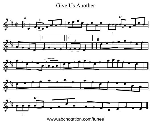 Give Us Another - staff notation