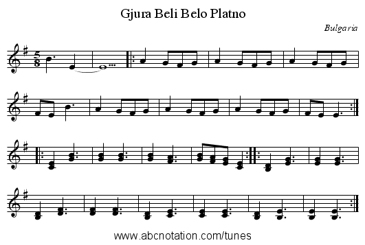 Gjura Beli Belo Platno - staff notation