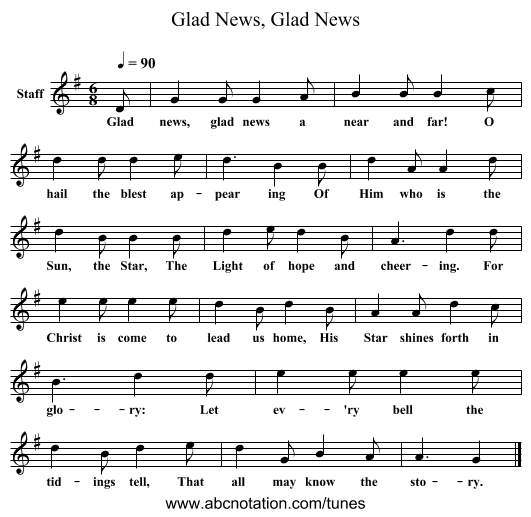 Glad News, Glad News - staff notation