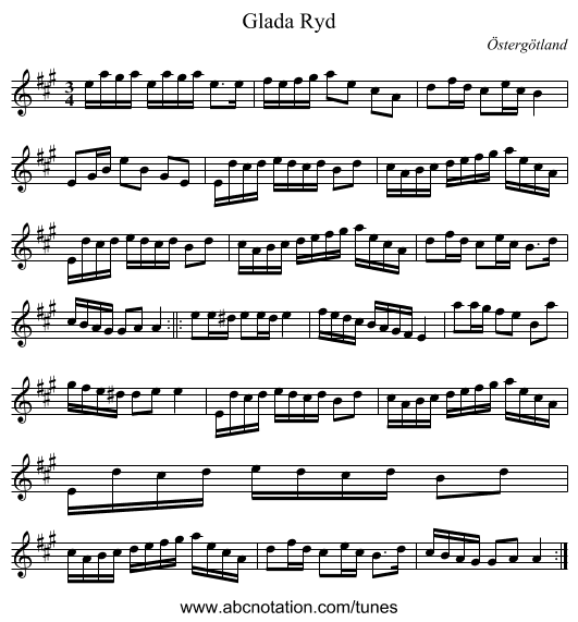 Glada Ryd - staff notation