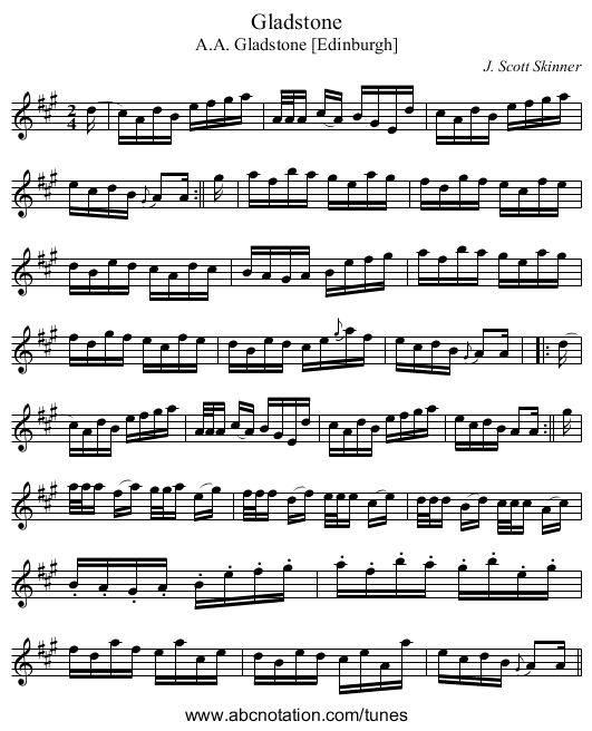 Gladstone - staff notation