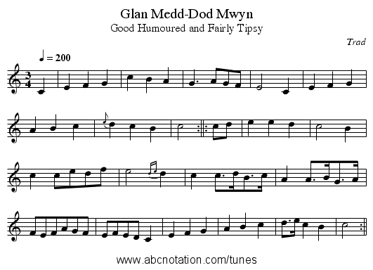 Glan Medd-Dod Mwyn - staff notation