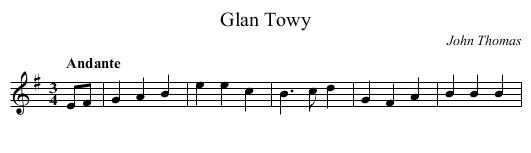 Glan Towy - staff notation