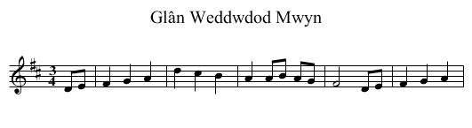 Glân Weddwdod Mwyn - staff notation
