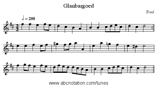 Glanbargoed - staff notation