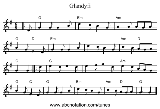 Glandyfi - staff notation