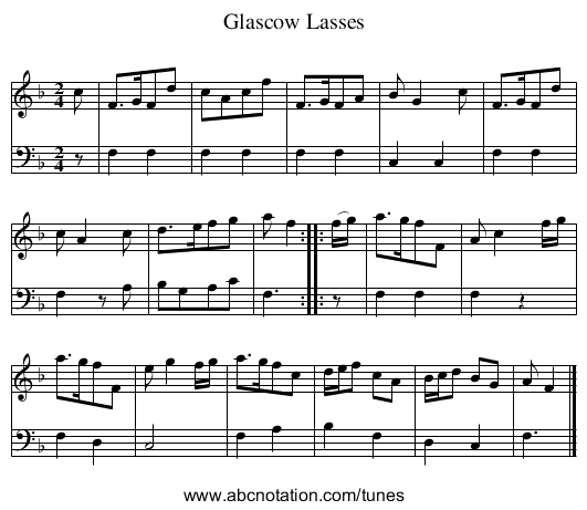 Glascow Lasses - staff notation