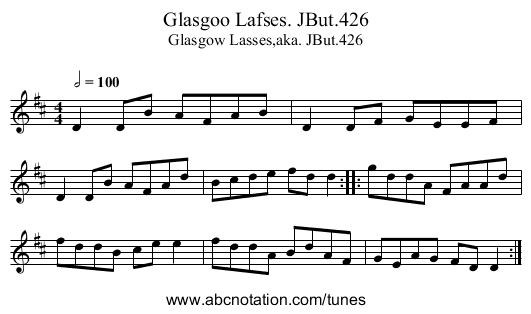 Glasgoo Lafses. JBut.426 - staff notation