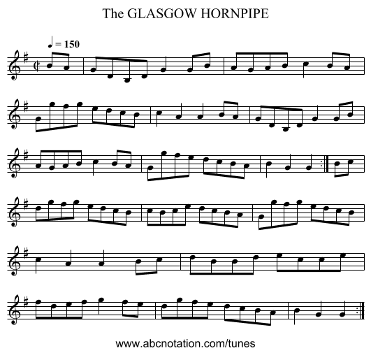 GLASGOW HORNPIPE, The - staff notation