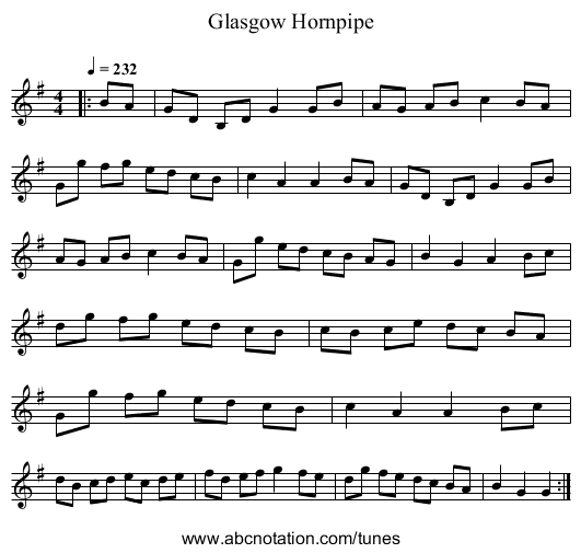 Glasgow Hornpipe - staff notation