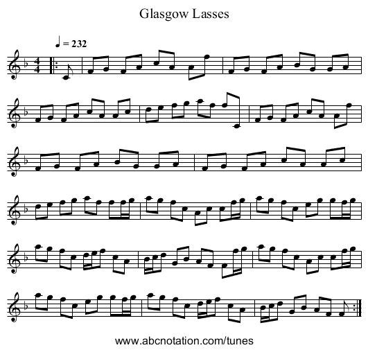 Glasgow Lasses - staff notation