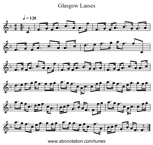 Glasgow Lasses - staff notation