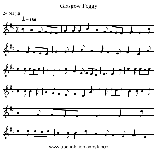 Glasgow Peggy - staff notation