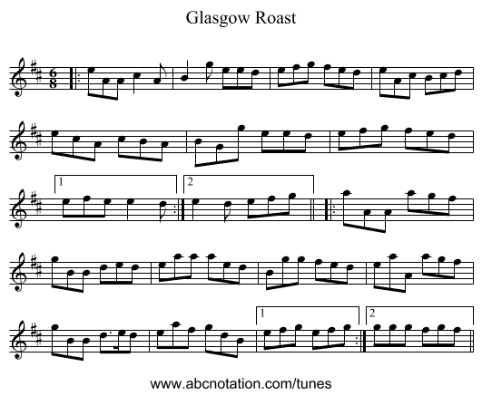 Glasgow Roast - staff notation