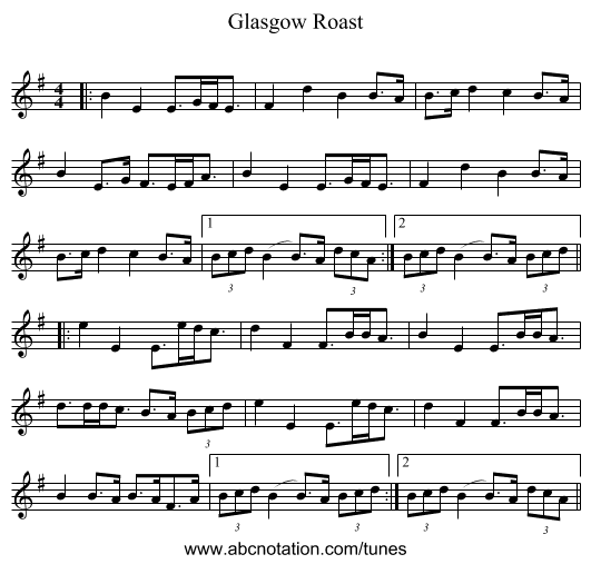 Glasgow Roast - staff notation