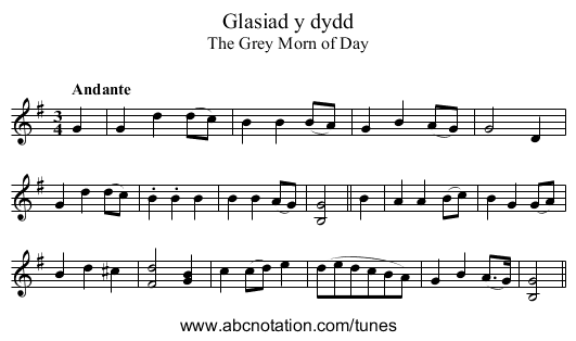 Glasiad y dydd - staff notation