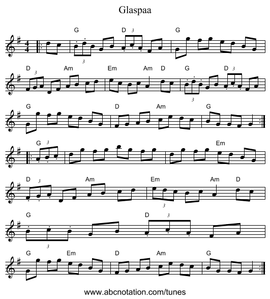 Glaspaa - staff notation