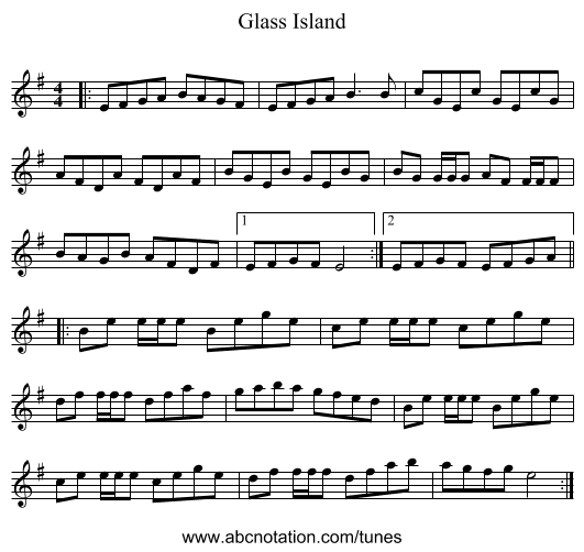 Glass Island - staff notation