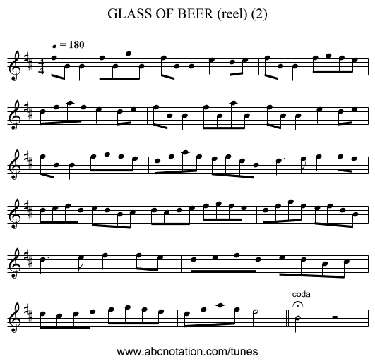 GLASS OF BEER (reel) (2) - staff notation