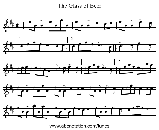 Glass of Beer, The - staff notation