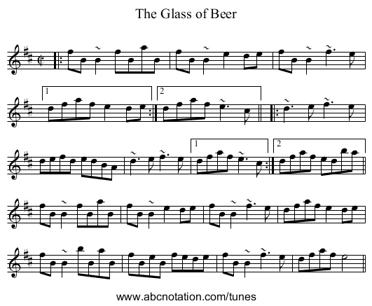 Glass of Beer, The - staff notation