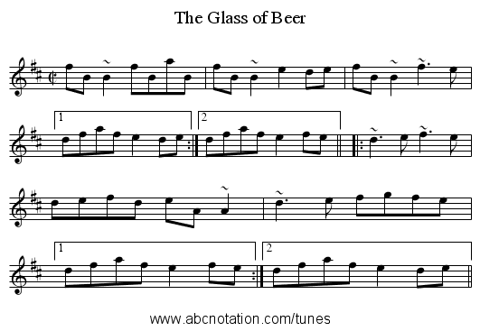 Glass of Beer, The - staff notation