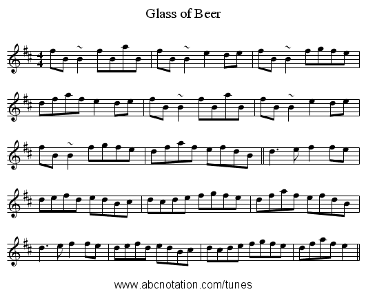 Glass of Beer - staff notation
