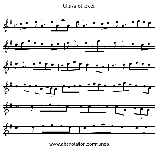 Glass of Beer - staff notation