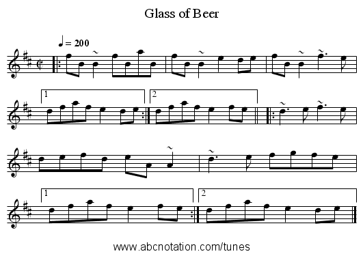 Glass of Beer - staff notation