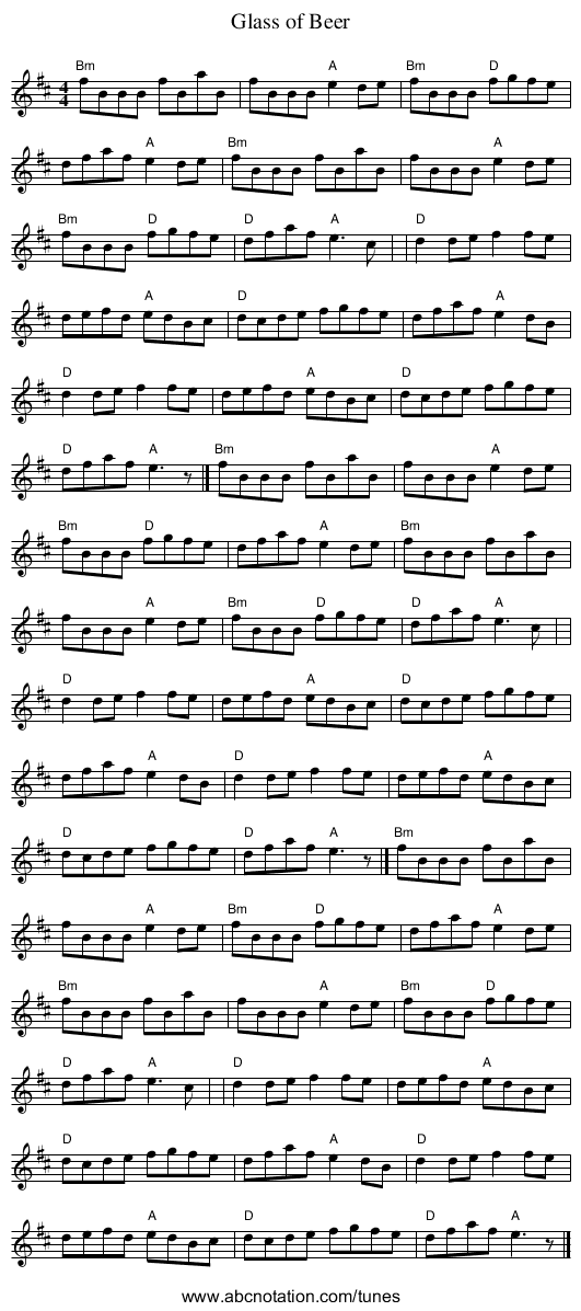 Glass of Beer - staff notation